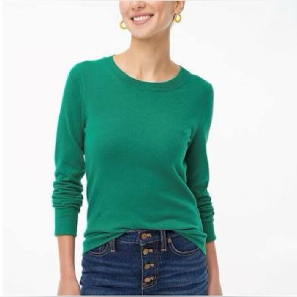 J Crew Factory Teddie Sweater SZ S Emerald green cotton/wool blend crew neck GUC